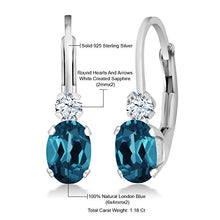 Load image into Gallery viewer, Gem Stone King Sterling Silver London Blue Topaz and White Sapphire Leverback 3/4 Inch Earrings 1.18 cttw Gemstone Birthstone
