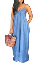 Load image into Gallery viewer, Chuanqi Womens Summer Spaghetti Strap Dresses Casual Denim Deep V Neck Loose Maxi Dress (Small, Blue)
