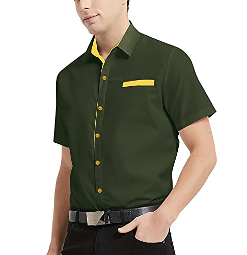 Load image into Gallery viewer, Ranberone Mens Casual Cotton Short Sleeve Dress Shirt Slim Fit Contrast Collar Button Down Shirts(Olive Green,Large)