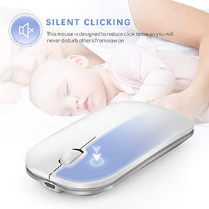 Wireless Keyboard Mouse, Seenda Ultra Thin Small Rechargeable Keyboard and Mouse Set with Number Pad, Aluminum Wireless Keyboard for Windows Laptop Computer, Silver White