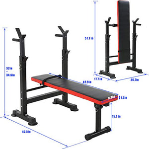Adjustable Weight Bench Workout Bench for Full Body Exercise Olympic Weight Bench Folding Barbell Rack Stand