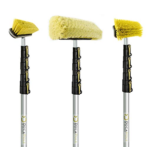 Load image into Gallery viewer, DOCAZOO DocaPole 30 Foot High Reach Brush Kit with 7-30 Foot Extension Pole // Brush Kit Includes 3 Brushes // Soft Bristle Car Wash Brush // Medium Bristle Cleaning Brush // Hard Bristle Deck Brush…
