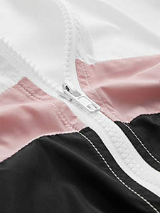 SweatyRocks Women's Casual Sport Colorblock Drawstring Hooded Windbreaker Jacket Black#1 M