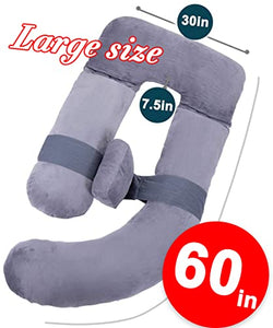 AS AWESLING 60in Full Body Pillow | Maternity Pillow and Pregnancy Pillows for Sleeping | Extra Large U Shaped Pillow with Detachable Side, Separate Support Pillow and Removable Cover (Grey)