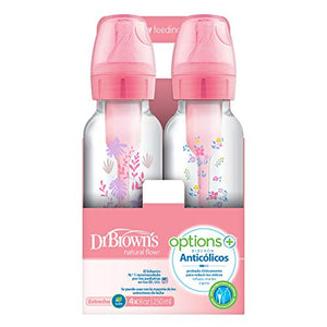 Dr. Brown's Options+ Baby Bottles, 8 oz/250ml, Narrow Bottle, Pink Floral Designs, 4 Pack