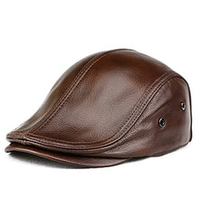 Load image into Gallery viewer, icehao Men's Adjustable Newsboy Hat Beret Hat Driving Hunting Fishing Hat Genuine Leather Ivy Cap Fashion Beret Hat Flat Cap. (Brown)
