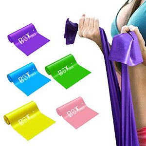 BSTPOWER 5 FT Resistance Bands Set,Professional Latex Elastic Exercise Bands All Workout-Set of 5
