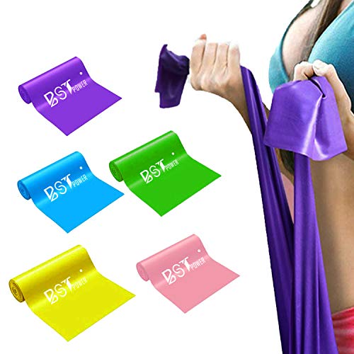 BSTPOWER 5 FT Resistance Bands Set,Professional Latex Elastic Exercise Bands All Workout-Set of 5