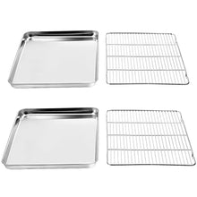 Load image into Gallery viewer, Wildone Baking Sheet &amp; Rack Set [2 Sheets + 2 Racks], Stainless Steel Cookie Pan with Cooling Rack, Size 16 x 12 x 1 Inch, Non Toxic &amp; Heavy Duty &amp; Easy Clean
