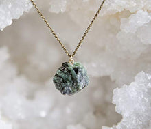 Load image into Gallery viewer, Raw Green Emerald Chunk Freeform Pendant Brass Necklace

