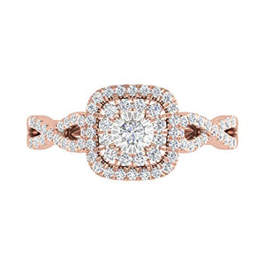 1/2 Carat Cushion cut Halo Diamond Engagement Ring in 10K Rose Gold (Ring Size 7)