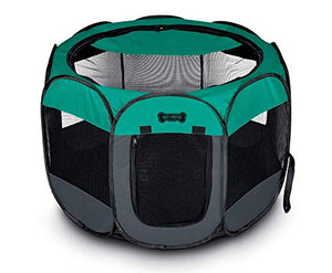 Ruff 'n Ruffus Portable Foldable Pet Playpen + Carrying Case & Collapsible Travel Bowl (Extra Large (48" x 48" x 23.5")) (Medium (29" x 29" x 17") with Free Bonus, Aqua)