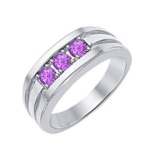 Load image into Gallery viewer, RUDRAFASHION Three Stone Amethyst 14K White Gold Plated Engagement Wedding Band Ring for Men's.
