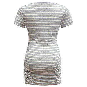 Bearsland Womens Maternity Tshirt 3 Packs Classic Side Ruched Tee Top Mama Pregnancy Clothes,Lakeblue+gyrstripe+Russetred,L