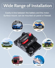 Load image into Gallery viewer, Xenjum 50 Amp Circuit Breaker Kit, Professional Amp Breaker with Fuse Manual Reset Switch for RV Marine Boat Truck Yacht Battery Trailer Audio System Protection Modification,12-48V DC, Waterproof
