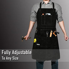 Load image into Gallery viewer, Leather Work Apron with Gloves - 6 Tool Pockets for Men&amp; Women - Welding Apron - Ideal for Woodworking, Blacksmithing, Gardeners, Mechanics, BBQ - Adjustable M to XXXL
