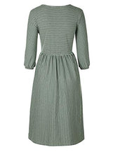 Load image into Gallery viewer, MEROKEETY Women's 3/4 Balloon Sleeve Striped High Waist T Shirt Midi Dress with Pockets
