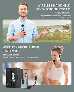 Microphone System Headset Mic/Stand Mic/Lavalier Lapel Mic with Rechargeable Bodypack Transmitter & Receiver 1/4" Output for iPhone, PA Speaker, DSLR Camera, Recording, Teaching