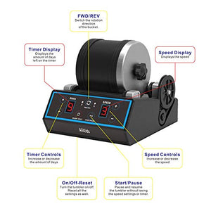 Professional Advanced Rock Tumbler Kit, include Rough Gemstones, 4 Polishing Grits, with 3 Speed Settings and Digital 9-Day Timer