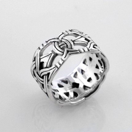 Load image into Gallery viewer, Viking Braided Wedding Band Borre Knot Norse Celtic 10mm Sterling Silver Ring Size 9(Sizes 4,5,6,7,8,9,10,11,12,13,14,15)