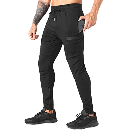 ZENWILL Mens Zip Workout Pants with Front Pocket Gym Joggers Men Casual Athletic Sweatpants(Small,Black)