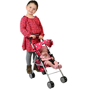 The New York Doll Collection My First Doll Stroller with Basket & Heart Design Foldable Doll Stroller, Pink