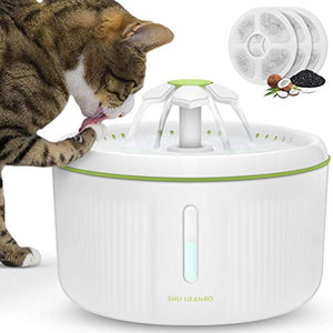 SHU UFANRO Pet Fountain Automatic Cat Water Fountain Dog Water Dispenser with 3 Replacement Filters, 70oz/2L Drinking Fountains Bowl with LED Light for Cat and Small Dogs, Multiple Pets