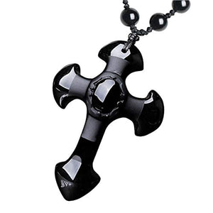 Obsidian Protection Amulet Pendant Necklace for Lord's Prayer Hand Carved Natural Apache Tears (4.8, concave figure)