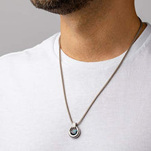 Load image into Gallery viewer, Peora London Blue Topaz Amulet Pendant Necklace for Men in Sterling Silver, 4 Carats Half Moon Shape, Brushed Finished, with 22-Inch Italian Chain
