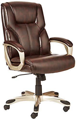 AmazonBasics High-Back, Leather Executive, Swivel, Adjustable Office Desk Chair with Casters, Brown