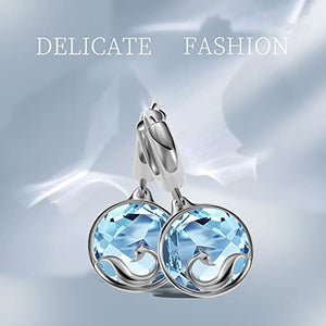 14K gold-plated sterling silverRound natural topaz earrings crystal drop earrings, natural crystal birthday stone grapple stone fox earrings, The best choice for gifts for women (Blue topaz, Sterling Silver)