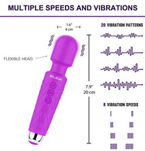 Load image into Gallery viewer, Powerful Vibrate Wand Massager with 20 Magic Vibration Modes Whisper Quiet Waterproof Personal Handheld Cordless for Neck Shoulder Back Body Massage Sports Recovery &amp; Muscle Aches
