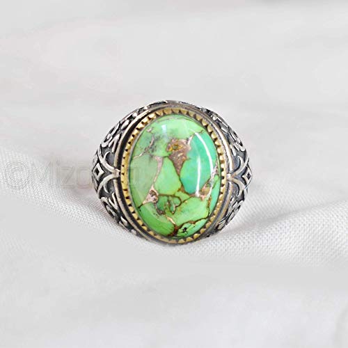 Natural Green Copper Turquoise Rings 925 Sterling Silver Jewelry Oxidize Arabic Rings Natural Green Copper Turquoise Man’s Rings Handmade Rings Wedding Jewelry