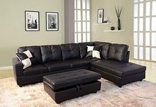 Load image into Gallery viewer, FlashBuy Sofa Sectional Sofa, L-Shape Faux Leather Sectional Sofa Couch Set with Chaise, Ottoman, 2 Toss Pillow Using for Living Room Furniture.（Black）
