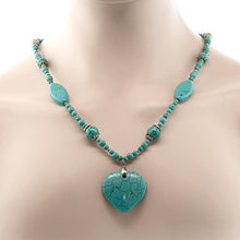 Load image into Gallery viewer, Gem Stone King 24inches Simulated Turquoise Howlite Necklace with Heart Shape Pendant &amp; Earring Set
