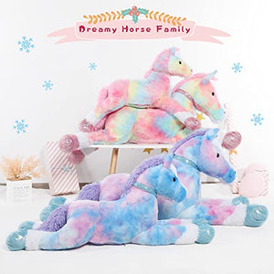 Tezituor Large Horse Stuffed Animal Giant Pony Pink Plush Toy Horse Tie-Dye Fur Big Gift for Kids 35 Inches