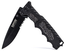 Load image into Gallery viewer, Humvee HMV-KTR-01 Recon 1 Folding Knife with Partially Serrated Stainless Steel Blade and Rear Glass Breaker, Black

