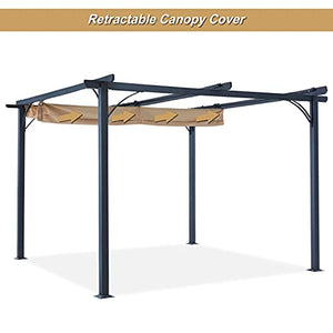 ABCCANOPY 10 x 10 Steel Retractable Pergola Gazebo, Weather-Resistant Rip-Lock Canopy for Your Patio Garden Yard, Khaki