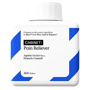 Cabinet Low Dose Aspirin 81mg for Adults and Kids 12 and Up, Slow Release Strength for Daily Regimen, Comparable to Bayer Active Ingredients, 365 Coated Tablets