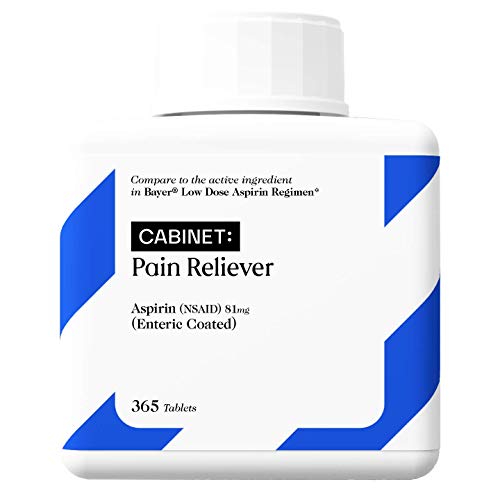 Cabinet Low Dose Aspirin 81mg for Adults and Kids 12 and Up, Slow Release Strength for Daily Regimen, Comparable to Bayer Active Ingredients, 365 Coated Tablets