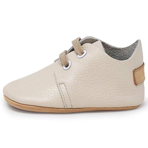 Ella Bonna Oxford Baby Boy Shoes, Soft Sole, Leather Baby Shoes, Toddler Girl Baby Walking Shoes, Newborn Infant Mini Kids Crib Baby Moccasins (Beige, US 5)