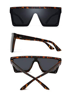 JIM HALO Flat Top Shield Sunglasses Square Mirror Rimless Glasses for Women Men (Tortoise Frame/Grey Lens)