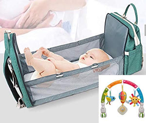 Sussex labels 3in1 large convertible,multipurpose diaper bag.Travel bag for infant and toddlers with BASSINET,CHANGING PAD waterproof spacious Mommy diaper bag pack PLUS A TOY ARCH. (Green)