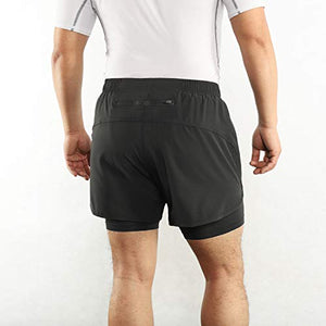 Lixada Men's 2-in-1 Running Shorts Quick Drying Breathable Active Training Exercise Jogging Cycling Shorts Blue