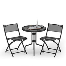 Load image into Gallery viewer, Giantex 3 Pcs Bistro Set Garden Backyard Round Table Folding Chairs, with Rust-Proof Steel Frames &amp; Reinforced Glass Design Outdoor Patio Furniture, Black
