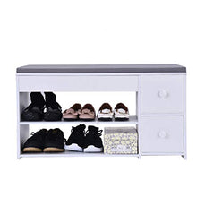 Load image into Gallery viewer, 2 Tier Shoe Rack Bench with Cushion &amp; 2 Drawer, shamoluotuo Shoe Organizer Sponge Padded Seat, Entryway Seat Storage Shelf, Storage Cabinet Hallway Furniture, Storage Stool for Home Entryway (White)
