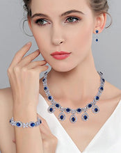 Load image into Gallery viewer, EVER FAITH Silver-Tone CZ Floral Leaves Water Drop Necklace Earrings Bracelet Set Blue Sapphire-Color

