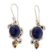 Load image into Gallery viewer, NOVICA Lapis Lazuli and Citrine Dangle Earrings in 925 Sterling Silver Settings 'Royal Charm'
