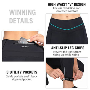 BALEAF Women's Cycling Pants 4D Padded Bike Pants Compression Leggings Warm Biking Tights Bicycle Biker Riding Pockets Black S