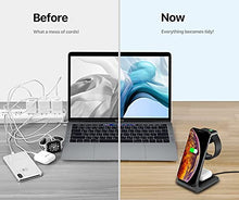 Load image into Gallery viewer, Intoval Wireless Charging Station, 3 in 1 Charger for Apple iPhone/iWatch/Airpods,iPhone 13,12,11 (Pro, Pro Max)/XS/XR/XS/X/8(Plus),iWatch 7/6/SE/5/4/3/2,Airpods Pro/3gen (A3,Black)
